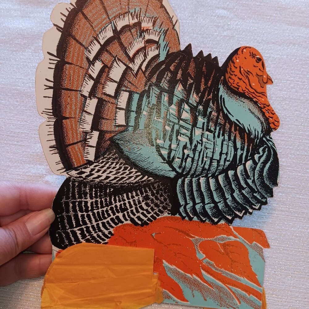 Vintage USA made Thanksgiving Fall Holiday Turkey Honeycomb diecut decoration